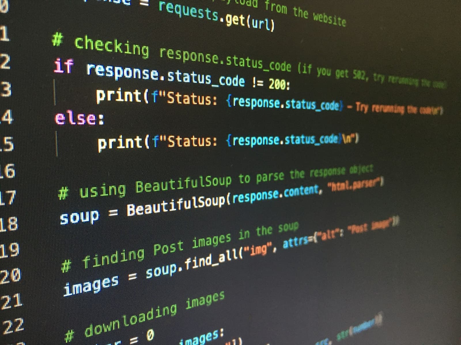 Code on a screen that checks response.status_code