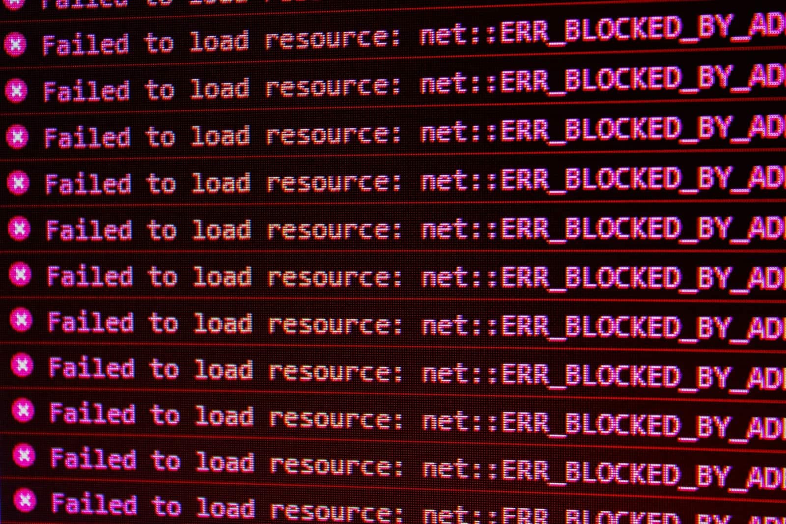 Red “Failed to load resource” messages in a browser console