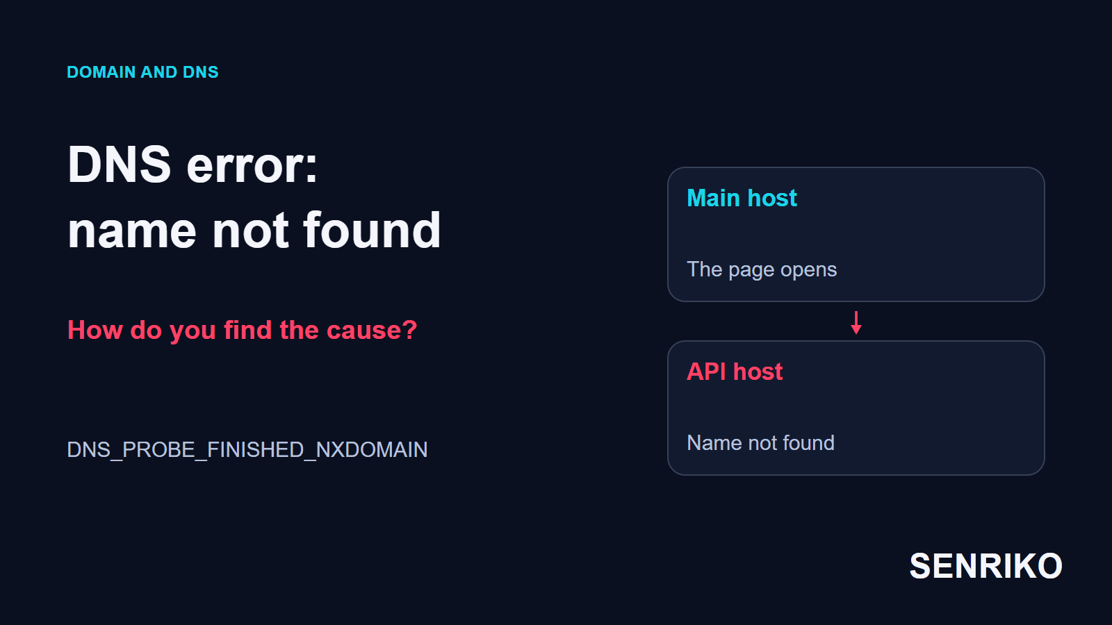 DNS error: name not found. The main host opens, while the name of the API host is not found